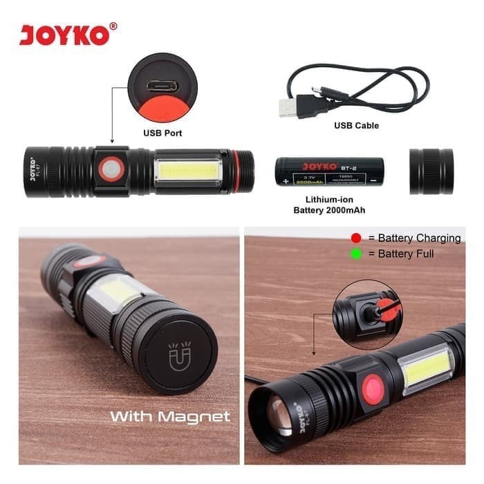 Rechargeable Senter LED FL87 With Magnet &amp;  Zoom / Flashlight LED Isi Ulang Joyko FL 87