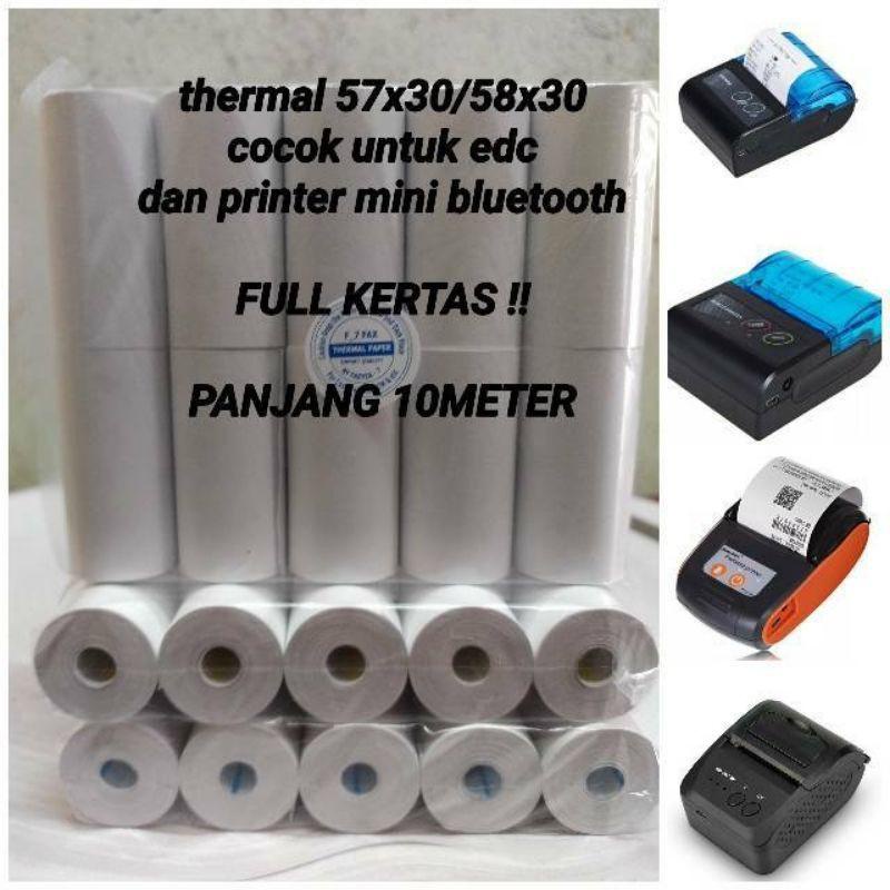 

10roll Kertas Struk Thermal Paper Rol 57x30 58x30 Termal EDC Thermal Printer Mini Bluetooth