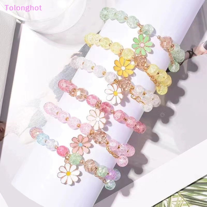 Tolonghot&gt; Fashion Warna-Warni Kristal Manik-Manik Bunga Daisy Gelang Wanita Perhiasan Pesta Aksesoris Hadiah well