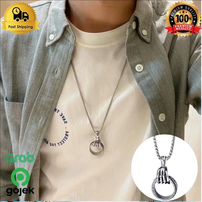 Kalung Pria Titanium Anti Karat Liontin Cincin Tangan Tengkorak K111
