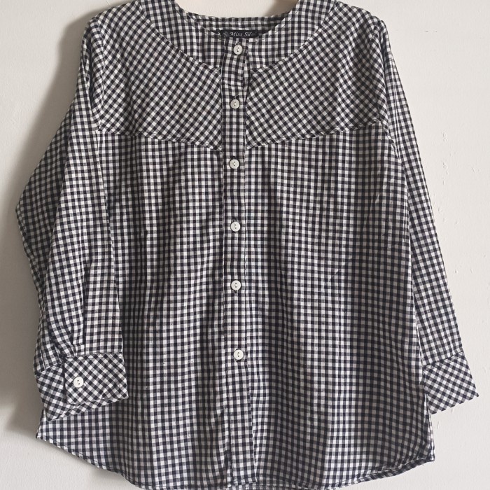 [DISKON] Atasan Blus Wanita Kotak Katun Jepang Premium 31300 - Hitam, M