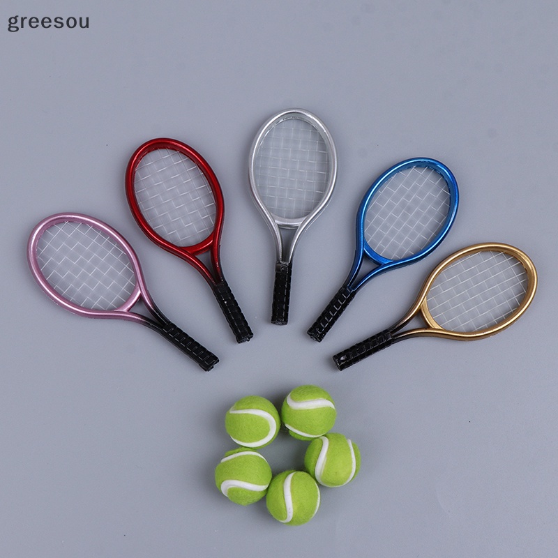 Greesou 1:6 1:12 Rumah Boneka Miniatur 1PC Raket Tenis+1PC Ball Boneka Aksesoris ID