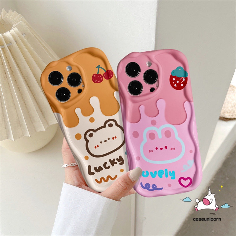 Cute Rabbit Bear Couple For Infinix Hot 30i 9 10Lite 8 Hot 12 10 8 30 20 11 9 Play Smart 7 6Plus 6 5 Note 12 4G 12 G96 Cartoon Doodle Cherry Ice Cream Soft 3D Wavy Curved Edge Case
