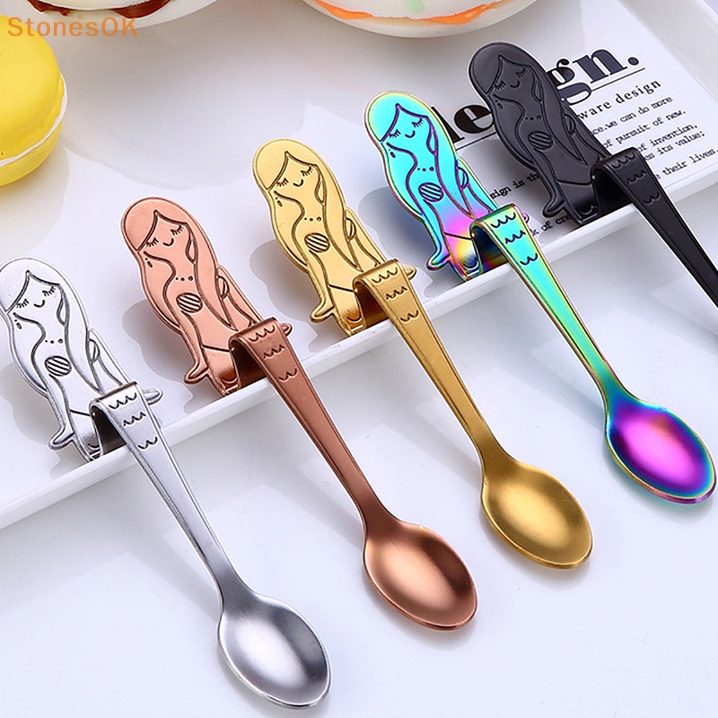 Stones 1Pc Sendok Kopi Mermaid Scoop304Stainless Steel Hanging Coffee Spoon Sendok Teh Gula Es Krim Tea Spoon Alat Dapur ID