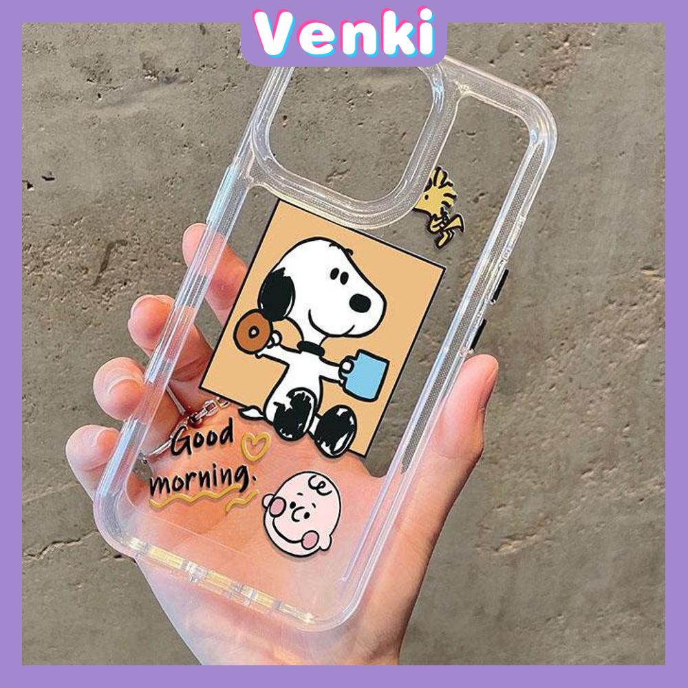 VENKI - Untuk iPhone 11 Case Clear Space Hard Acrylic Case Shockproof Protection Camera Lucu Kartun Anjing Putih Telinga Hitam Kompatibel dengan iPhone 14 13 Pro Max iPhone 12 Pro Max XR 7