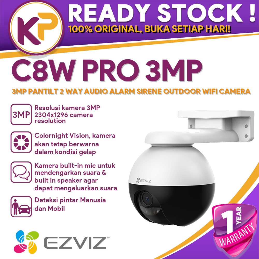 EZVIZ C8W PRO 3MP PANTILT 2WAY AUDIO ALARM OUTDOOR WIFI CAMERA
