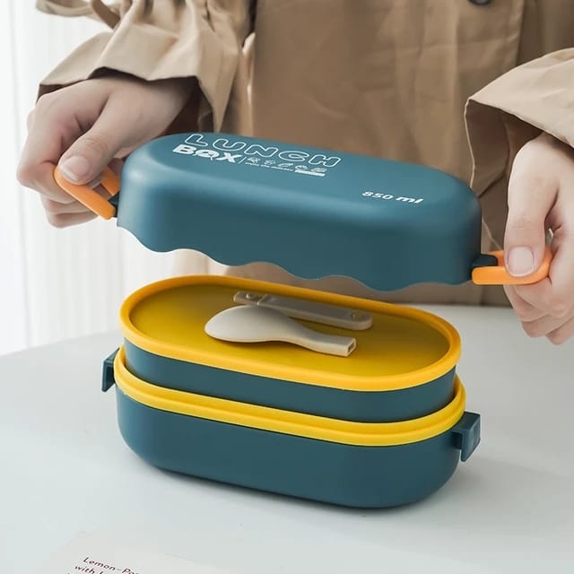 AMEERAOFFICIALSTORE LUNCH BOX BENTO 850 ML KOTAK BEKAL LAPISAN GANDA 2 SEKAT FREE SENDOK AZ2000