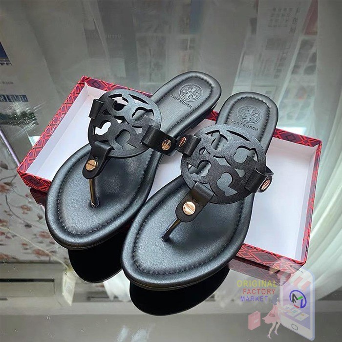 ORIGINAL Sandal Tory Burch MILLER FLAT LEATHER LOGO SLIDE Sandals - 35 Vs