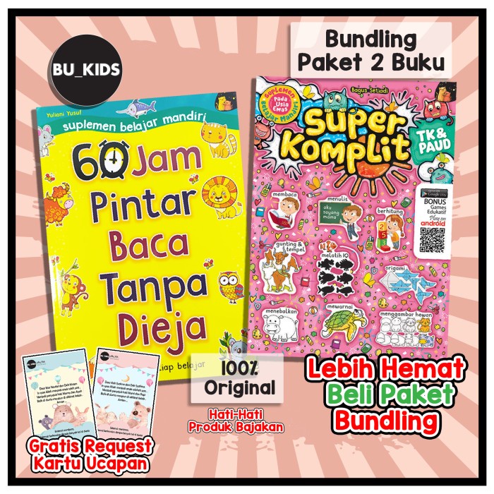 ⭐BARU (DISKON)⭐ PAKET BUKU ANAK TK PAUD - 60 JAM PINTAR BACA DAN KOMPLIT CALISTUNG - kuning + pink