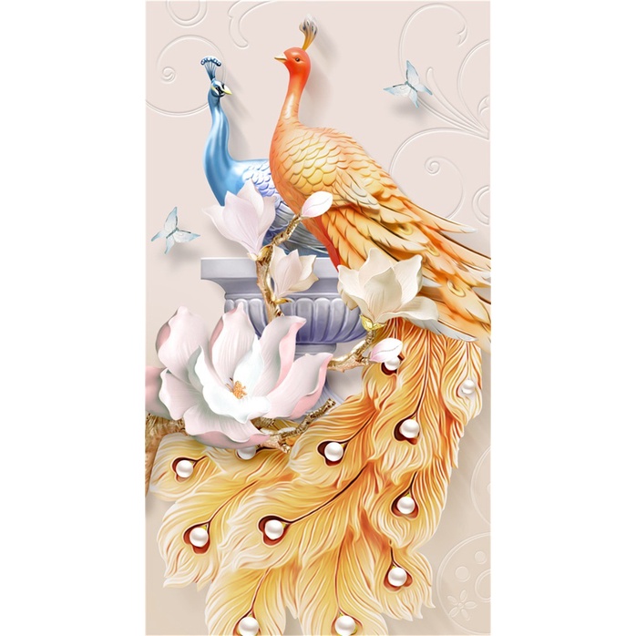 LUKISAN PORCELAIN 5D DIAMOND MERAK COUPLE/LUKISAN MERAK COUPLE 60*120 - COUPLE 1