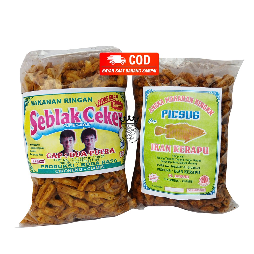 

Cemilan seblak Ceker daun jeruk/Piksus ikan kerapu/ Sotong Goreng 500 gr