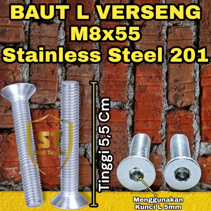 BAUT L COUNTERSUNK VERSENG L M8x55 STAINLESS SS 201