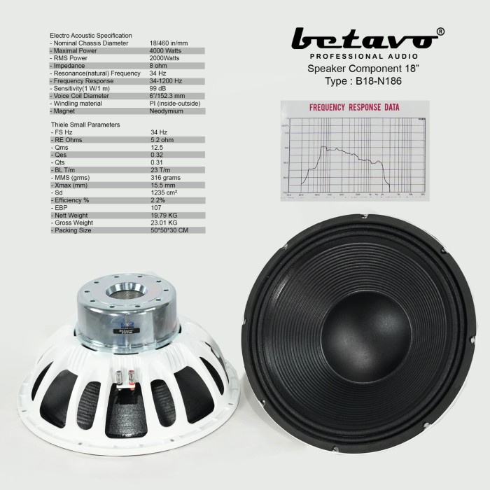 Speaker komponen betavo 18 inch B18 N186 Neodymium Betavo Audio  component B 18 N 186