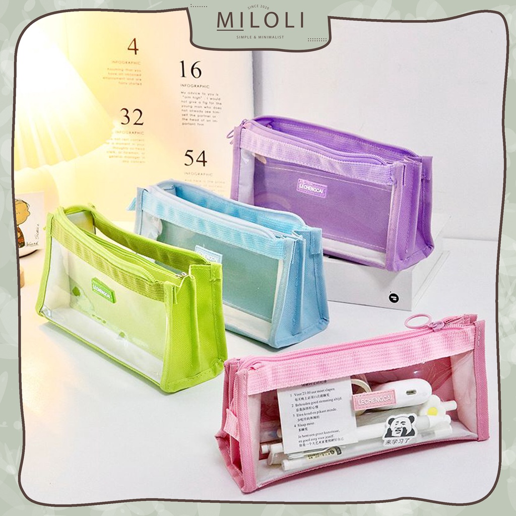 

[MILOLI] Kotak Pensil LECHENGCAI Tempat Pena Kosmetik Kapasitas Besar Pvc Transparant Stationery - F0209