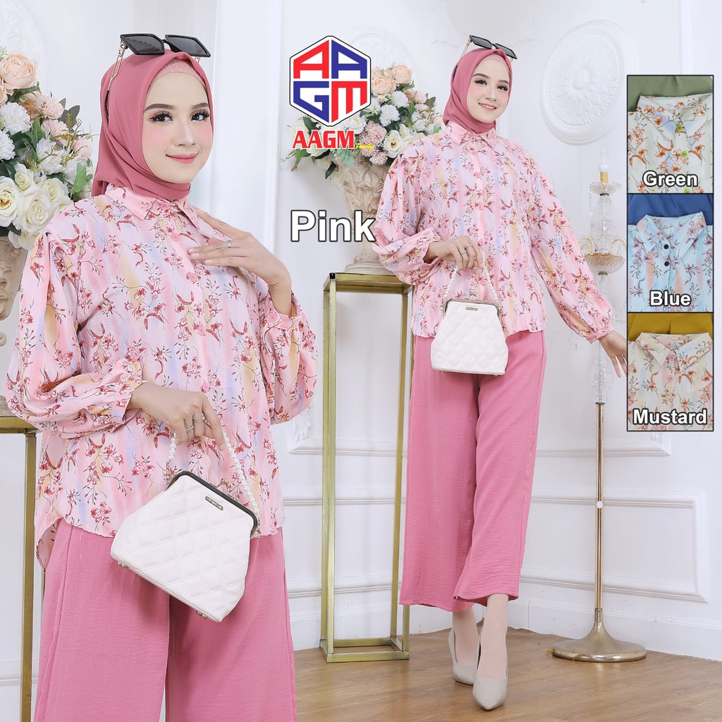 baju setelan wanita terbaru COD GRATIS ONGKIR FREE BELT FLOWER SET CRINKLE MOTIF LD 110 SETELANFLOWER ONE SET MOTIF BUNGA Setelan Kemeja Crinkle Airflow Premium - One Set Kemeja Dan Kulot Terbaru