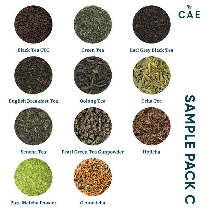 

Sample Pack C | Black Green Tea Earl Grey Ocha Oolong Matcha Hojicha