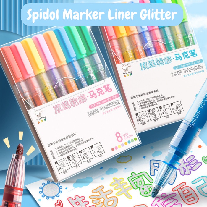 

Paint Spidol Marker Glitter Set Pena Gliter Outline Line Marker ST0073