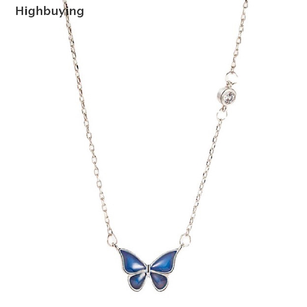 Hbid Mood Necklaces Butterfly Pendant Necklace Kontrol Suhu Berubah Warna Kalung Rantai Stainless Steel Perhiasan Wanita Glory