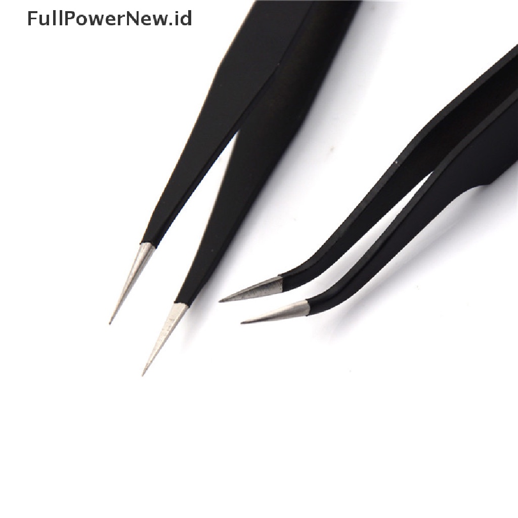 Power 2Pcs/set Hitam Baru Anti-Statis Lurus Melengkung Pinset Fashion Tools ID