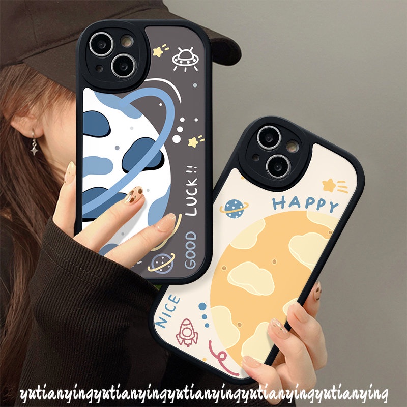 IPHONE Casing Pasangan Kompatibel Untuk Iphone13 12 11 14 Pro Max 7plus 7 6 8 XR 6s Plus X XS Max SE 2020 Happy Planet Space Luck Star Soft Tup Case