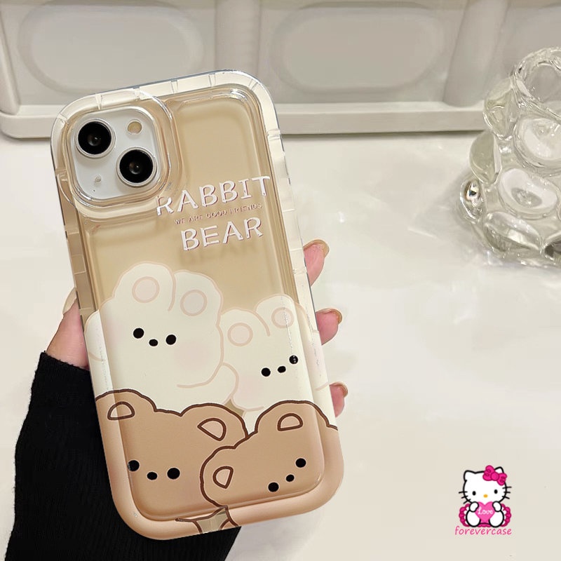 IPHONE Kartun Kelinci Lucu Beruang Teman Baik Case Kompatibel Untuk Iphone13 11 12 14 Pro MAX 8Plus XR 7Plus 6S 6 Plus XS X MAX Lembut TPU Airbag Shockproof Silicon Clear Phone Cover