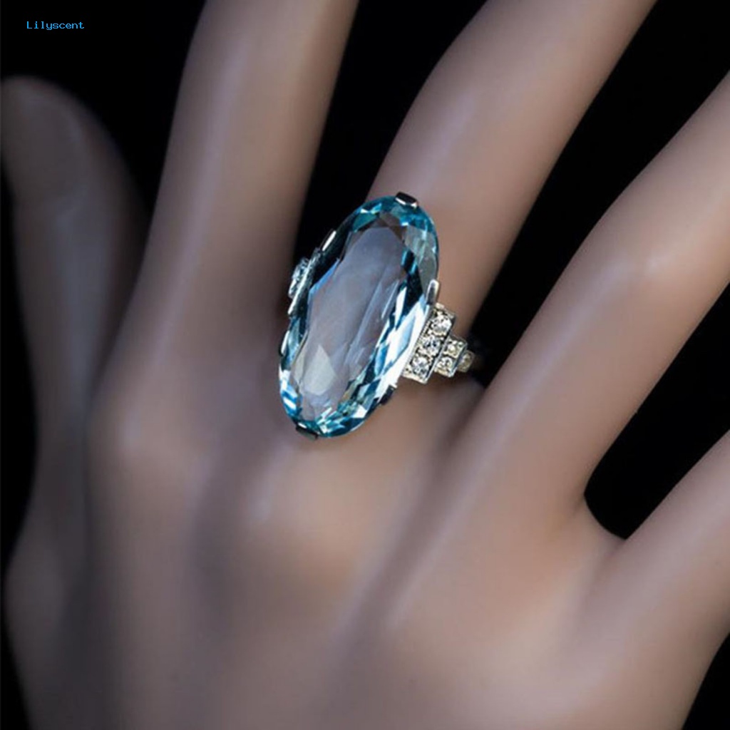 Lilyscent Blue Women Rings Untuk Ulang Tahun Geometris Glossy Kristal Imitasi Ladies Rings Glossy