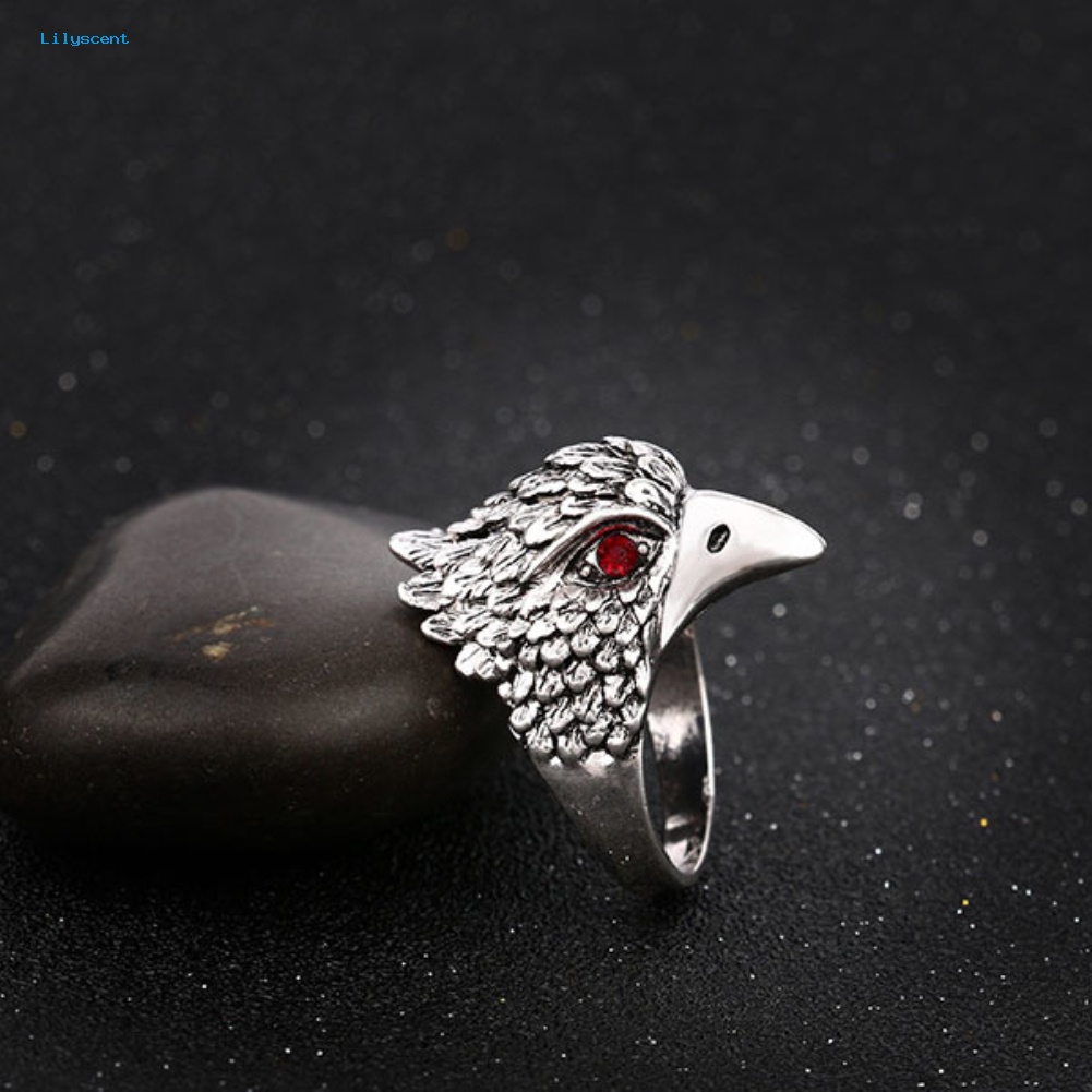 Lilyscent Men's Eagle Head Band Finger Ring Vintage Perhiasan Berlian Imitasi Bertatahkan Hadiah Pesta