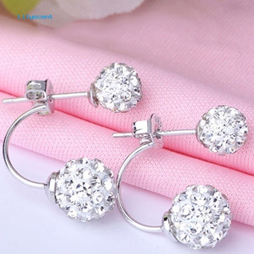 Lilyscent Lady U-shape Spherical Micro Rhinestone Silver Tone Ear Studs Earrings Perhiasan