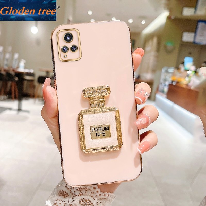 Gloden tree Casing Case Untuk Vivo V21 4G 5G V21E V20 SE V20 Pro V20 2021 Case Dengan Botol Parfum Lipat Kickstand Cakupan Penuh Camera Case