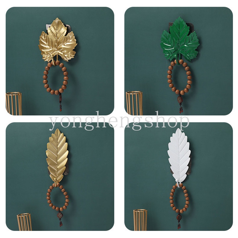 Nordic Ins Style Leaf Shaped Hook Self-adhesive Logam Dinding Dipasang Kunci Kait Gantungan Baju Dekorasi Kamar Organizer Rumah Rak Penyimpanan