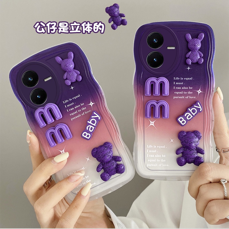 Andyh Casing Ponsel Untuk Vivo Y22 Y22S Phone Case 3D Alphabet Bear Pelindung Kamera Pelindung Penutup Belakang Couple Case