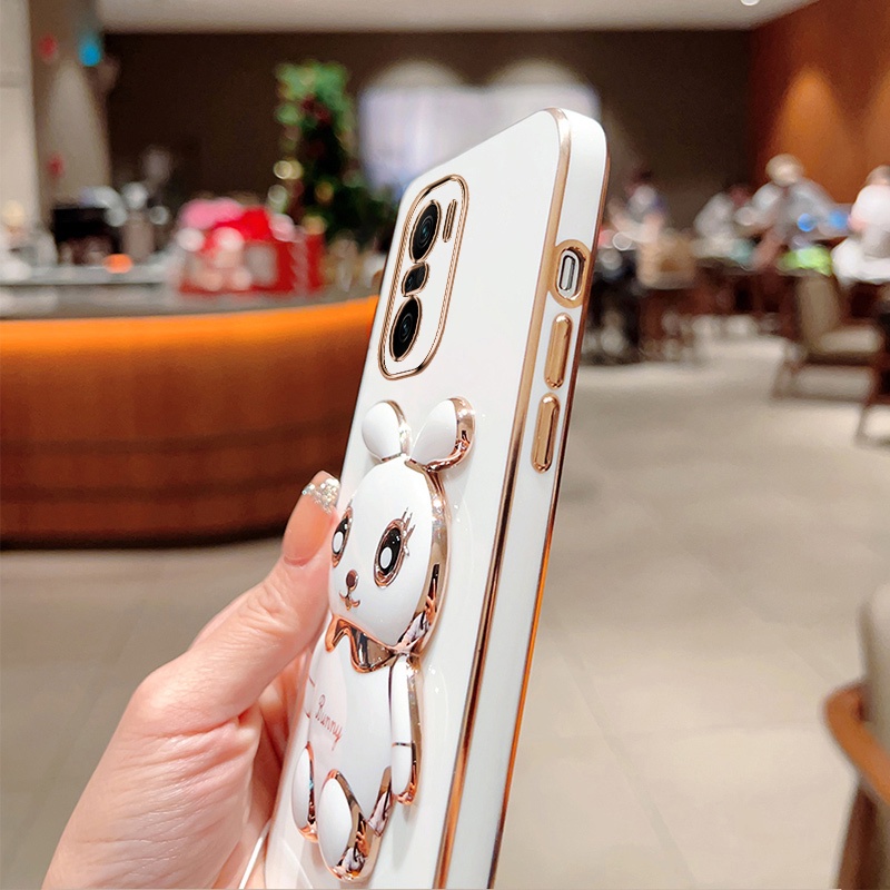 Andyh Case Handphone Untuk Xiaomi POCO F3 POCO F2 Pro Lucu Kartun Kelinci Kecil Tepi Lurus Shell Lembut Mengirim lanyard Silikon