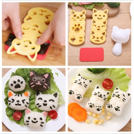 GrosirMart Cetakan Nasi Bento Set 3D Bentuk Kartun Kucing Panda Beruang Kelinci Untuk Dekorasi Bento Sushi