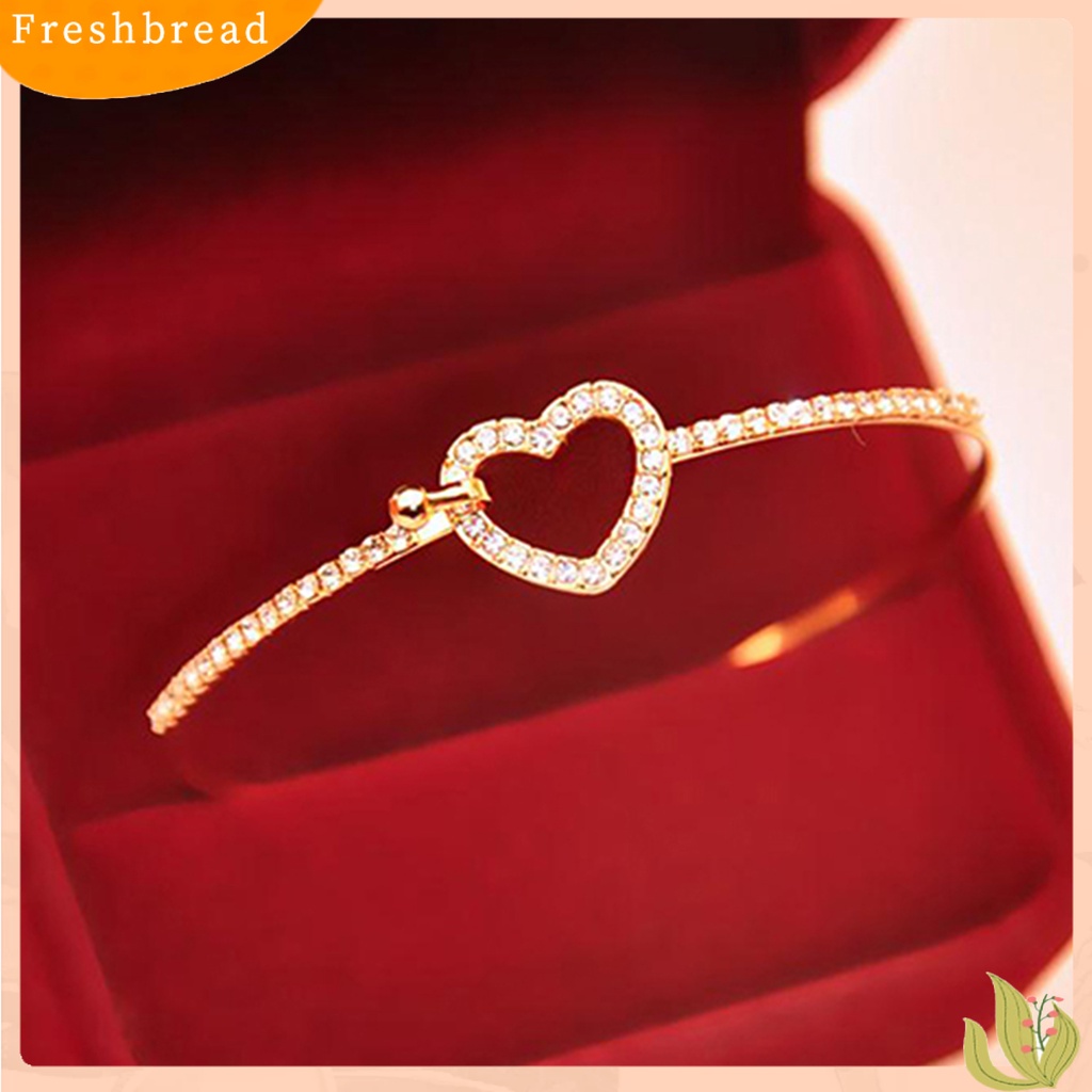 &lt; Freshbread &gt; Slim Bangle Cinta Hati Pesona Mewah Golden Kristal Berlian Imitasi Gelang Slim Bangle Untuk Wanita