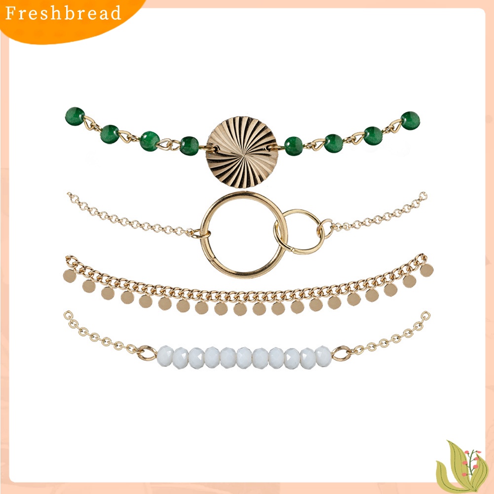 &lt; Freshbread &gt; 4Pcs/Set Fashion Wanita Manik-Manik Payet Pesona Rantai Gelang Bangle Perhiasan Hadiah