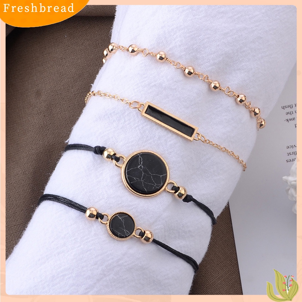 &lt; Freshbread &gt; 4Pcs/Set Wanita Bohemian Bulat Bar Batu Pesona Gelang Tali Rantai Bangle Perhiasan