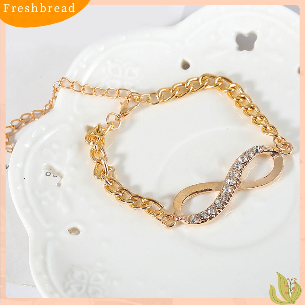 &lt; Freshbread &gt; Perhiasan Gelang Berlian Imitasi Kristal Rantai Emas Infinity Wanita Hadir