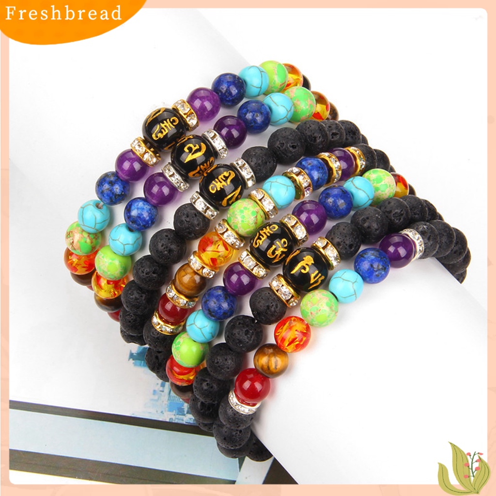 &lt; Freshbread &gt; Gelang Yoga Warna-Warni Buatan Batu Vulkanik Bentuk Geometris Handmade Eye-catching Healing Anxiety Aksesori 7gelang Batu Penyembuhan Cakra Untuk Kerja