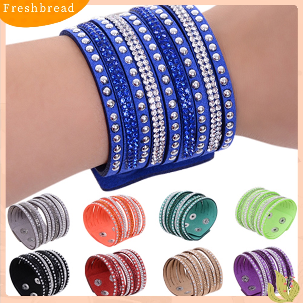 &lt; Freshbread &gt; Wanita Multilayer Rivet Berlian Imitasi Beludru Manset Bangle Gelang Gelang Hadiah