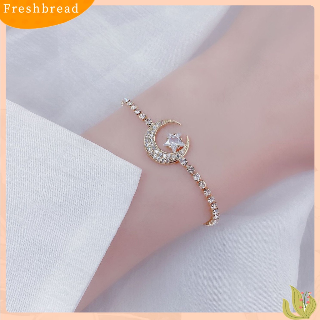 &lt; Freshbread &gt; Sparkling Cubic Zirconia Bentuk Bulan Sabit Bintang Gelang Perhiasan Dekorasi