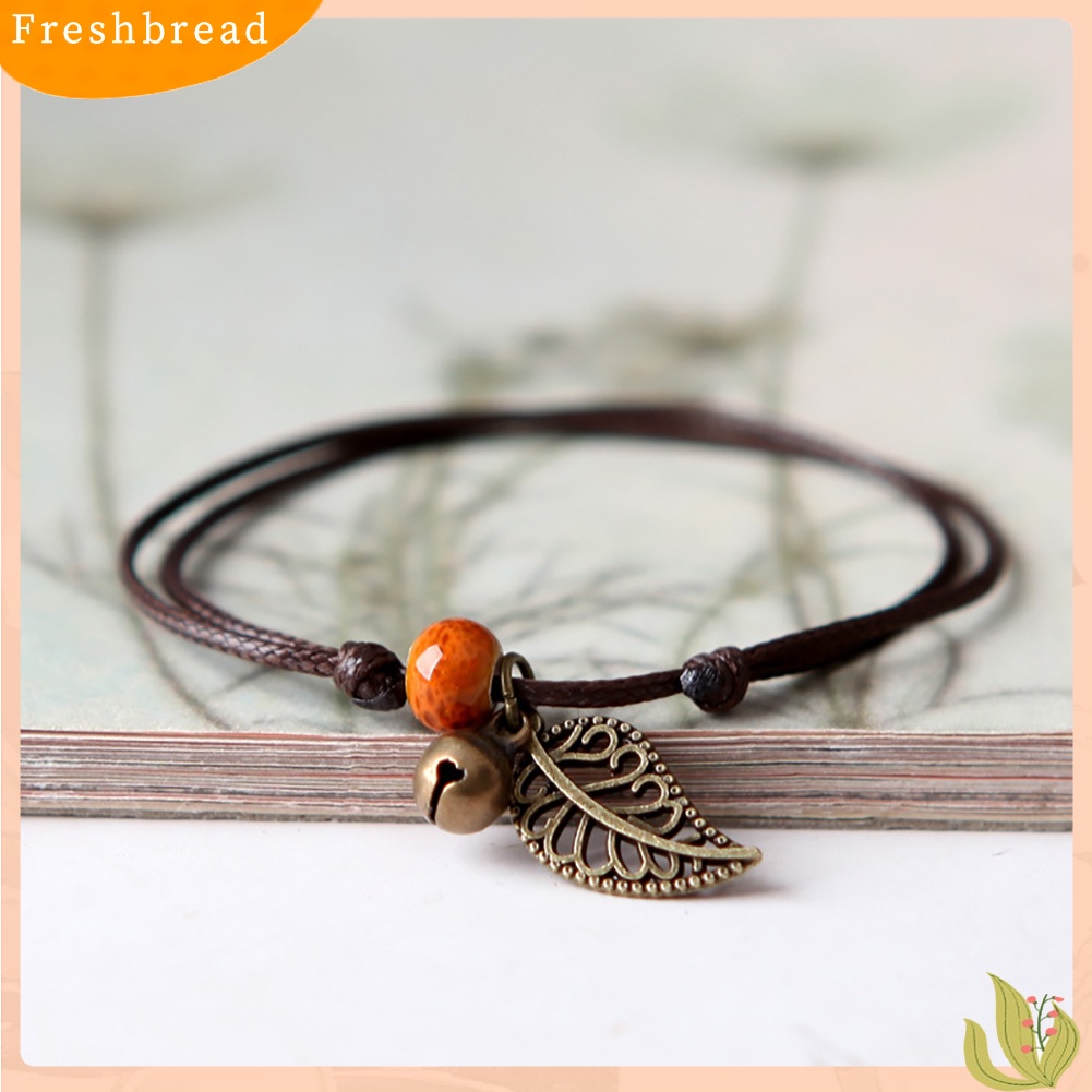 &lt; Freshbread &gt; Gelang Manik-Manik Keramik Bangle Tali Rantai Vintage Liontin Daun Perhiasan Pasangan