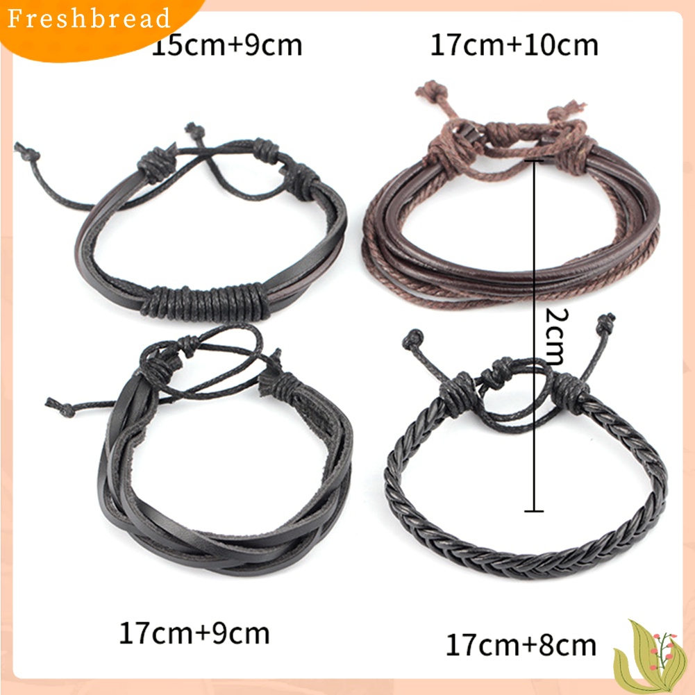 &lt; Freshbread &gt; 4Pcs/Set Vintage Handmade Anyaman Tali Kulit Gelang Bangle Pria Perhiasan Hadiah