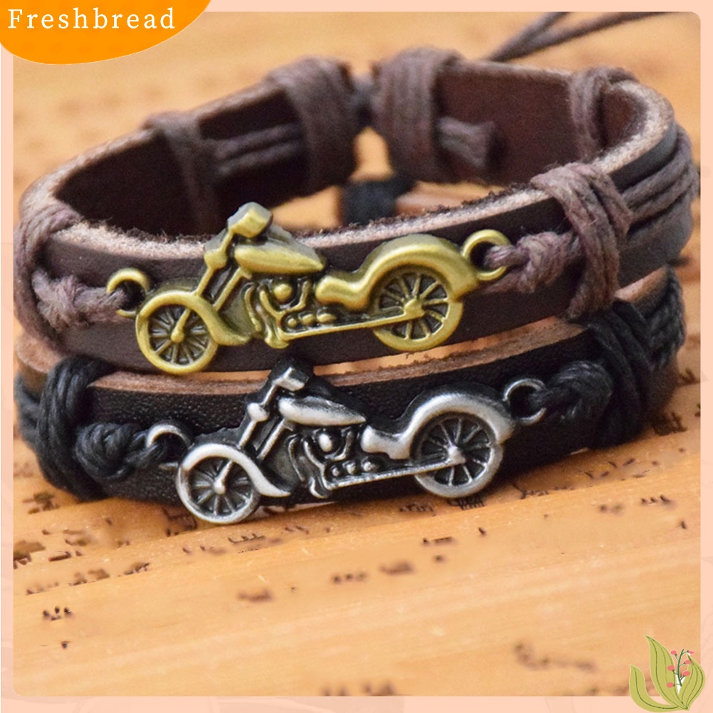 &lt; Freshbread &gt; Pria Fashion Motor Dikepang Kulit Imitasi Manset Gelang Bangle Perhiasan Hadiah