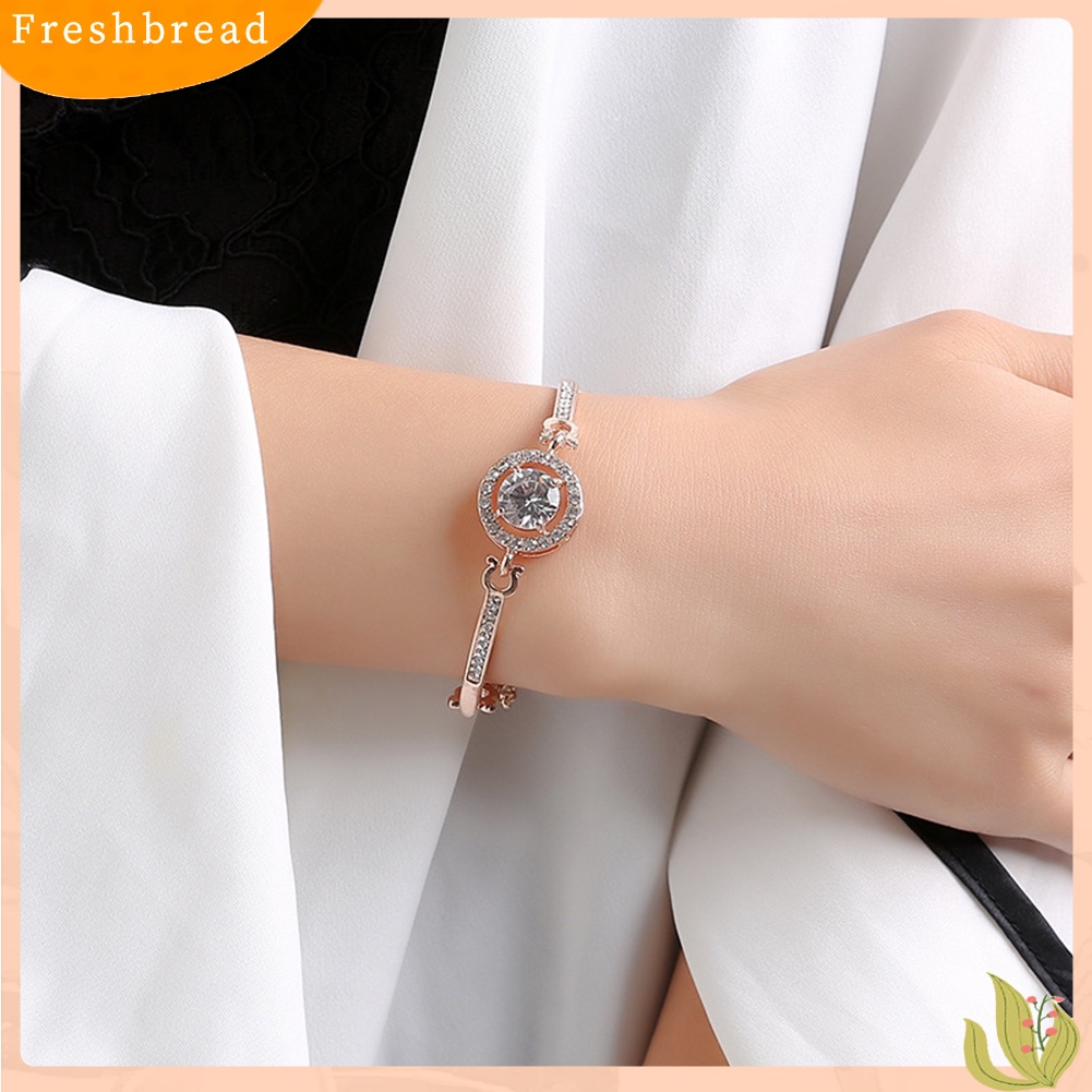 &lt; Freshbread &gt; Wanita Bulat Cubic Zirconia Hias Adjustable Gelang Bangle Pesta Perhiasan Hadiah