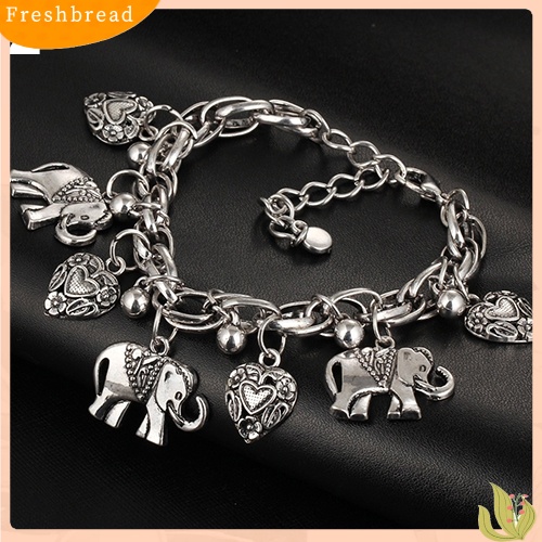 &lt; Freshbread &gt; Wanita Vintage Unik Ukir Hati Gajah Mengkilap Liontin Gelang Bangle