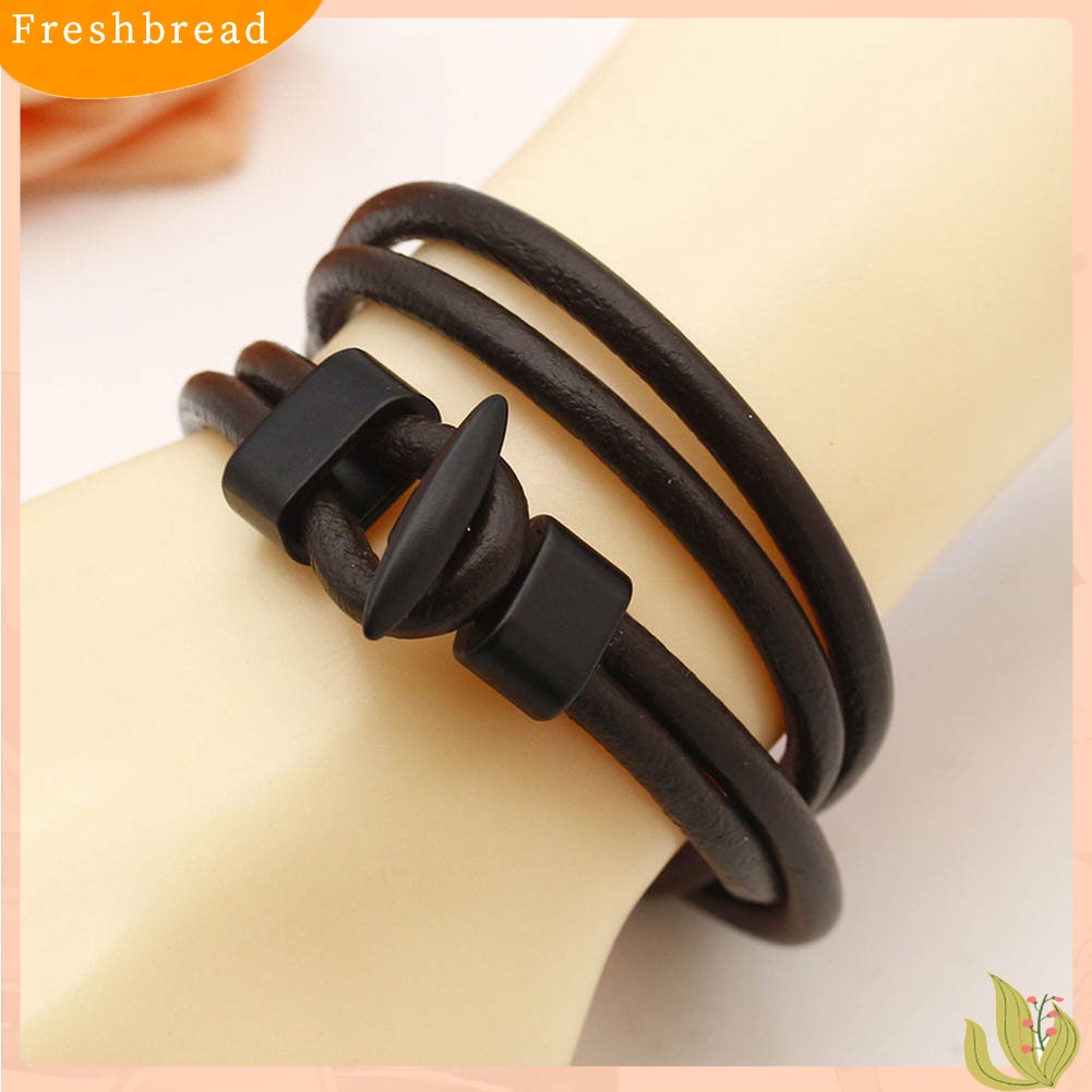 &lt; Freshbread &gt; Fashion Wanita Pria Multilayer Kulit Imitasi Punk Jangkar Gelang Bangle Hadiah