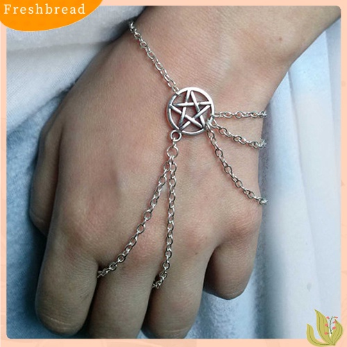 < Freshbread > Wanita Fahsion Wiccan Budak Pentagram Pentacle Dihiasi Rantai Gelang Perhiasan