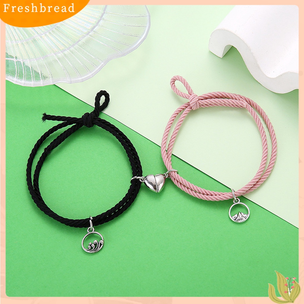 &lt; Freshbread &gt; 1pasang Gelang Couple Hati Menarik ic Dekoratif All-match Adjustable Perhiasan Hadiah Gelang Karet Wanita Pria Gunung Laut Kunci Lock Persahabatan Pesona Bracelets