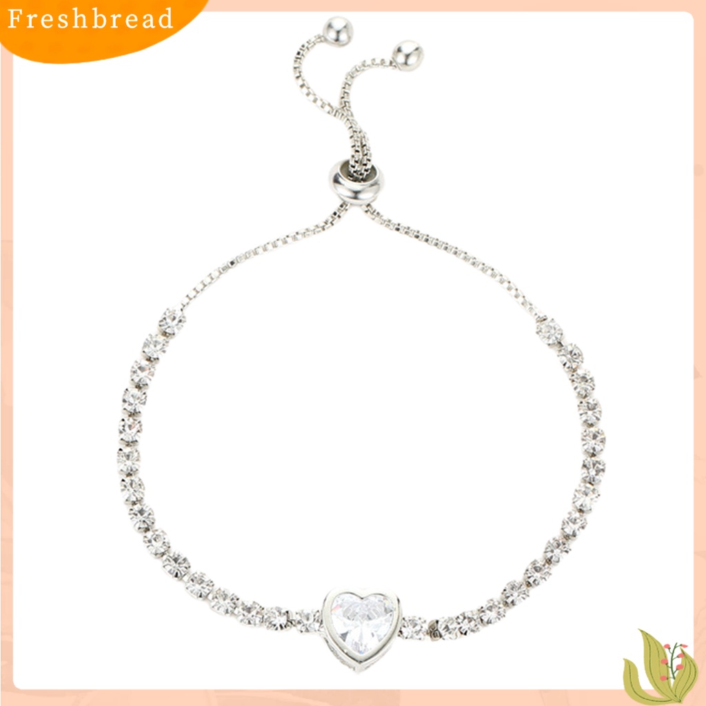 &lt; Freshbread &gt; Wanita All-match Cubic Zirconia Heart Cut Adjustable Bangle Gelang Untuk Hari Valentine