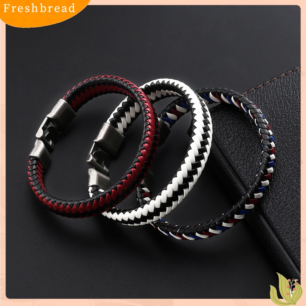 &lt; Freshbread &gt; Pria Wanita Kulit Imitasi Dikepang Gelang Gesper Bangle Perhiasan Gelang Hadiah